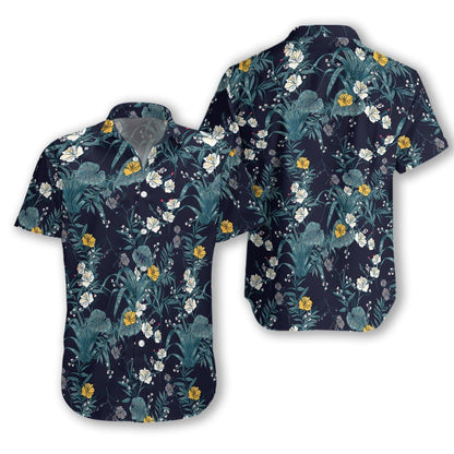 Floral On Dark Blue Background Design Hawaiian Shirt,Hawaiian Shirt Gift, Christmas Gift