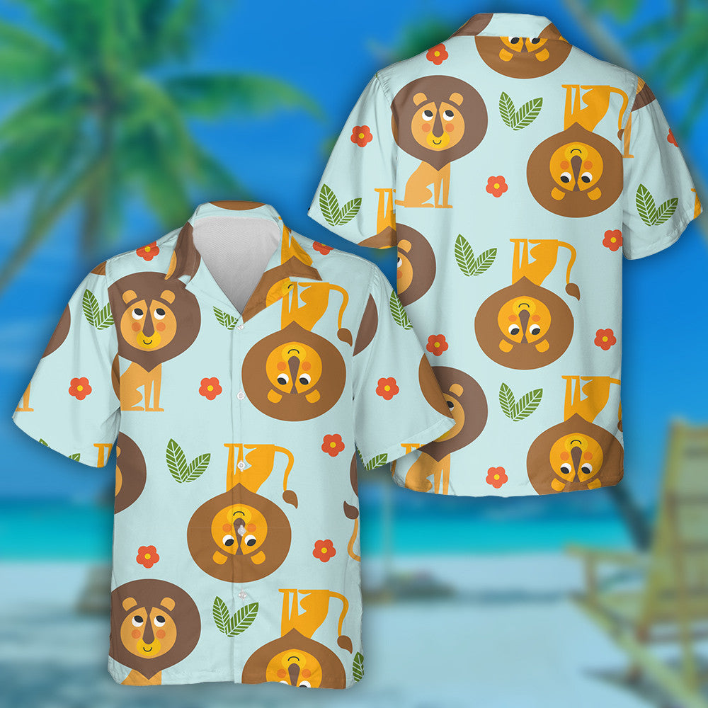 Duilleoga agus Bláthanna Greannmhar Lions Ar Chúlra Gorm Léine Haváís, Bronntanas Léine Haváís, Bronntanas Nollag