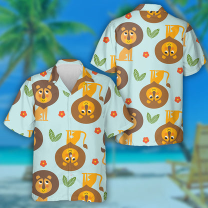 Duilleoga agus Bláthanna Greannmhar Lions Ar Chúlra Gorm Léine Haváís, Bronntanas Léine Haváís, Bronntanas Nollag