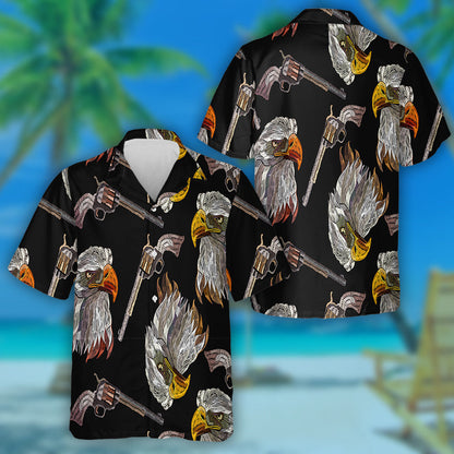 Embroidery Head Eagle And Old Guns Hawaiian Shirt,Hawaiian Shirt Gift, Christmas Gift