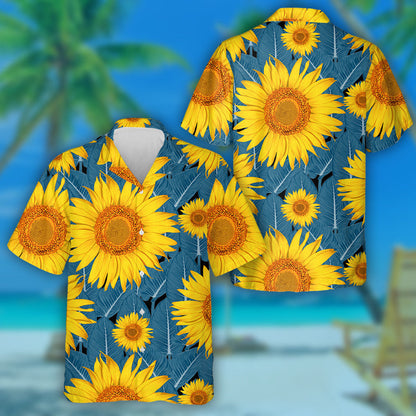 Lus na Gréine Luibheolaíoch agus Duilleog Ornáide Glas ar Chúlra Leithlis Léine Haváíais, Bronntanas Léine Haváí, Bronntanas Nollag