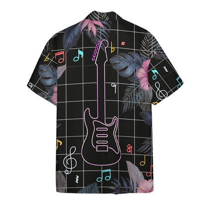 Neon Electric Guitar Awesome Background Design Hawaiian Shirt,Hawaiian Shirt Gift, Christmas Gift