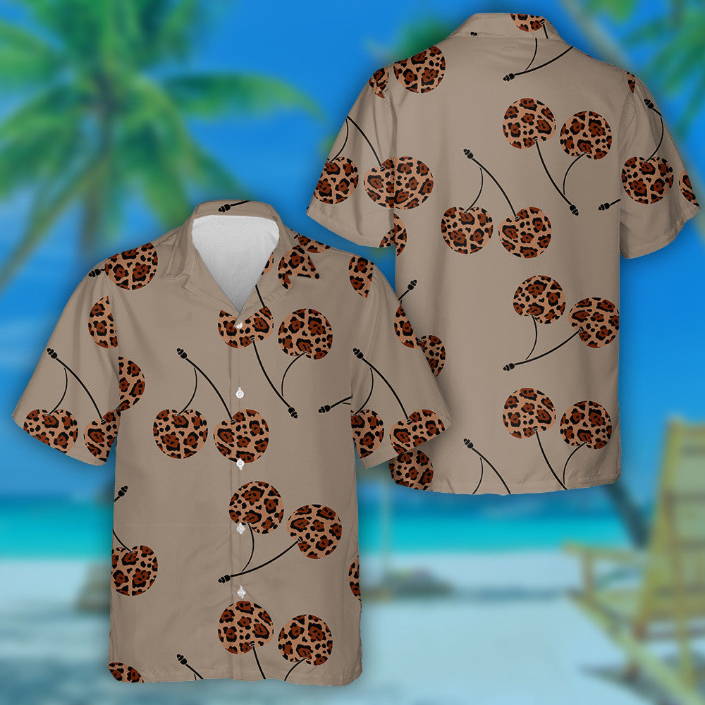 Cherry With A Leopard Ornament In Beige Tones Hawaiian Shirt, Hawaiian Shirt Gift, Christmas Gift