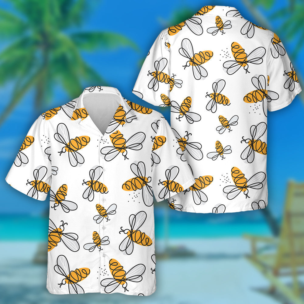 Hand Drawn Lovely Little Honey Bees Hawaiian Shirt, Hawaiian Shirt Gift, Christmas Gift