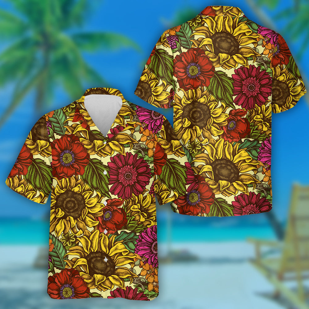 Bláth Poppy Daite Láimhe Tarraingthe Gerbera Lus na Gréine Léine Haváí Bhainne, Bronntanas Léine Haváíais, Bronntanas Nollag