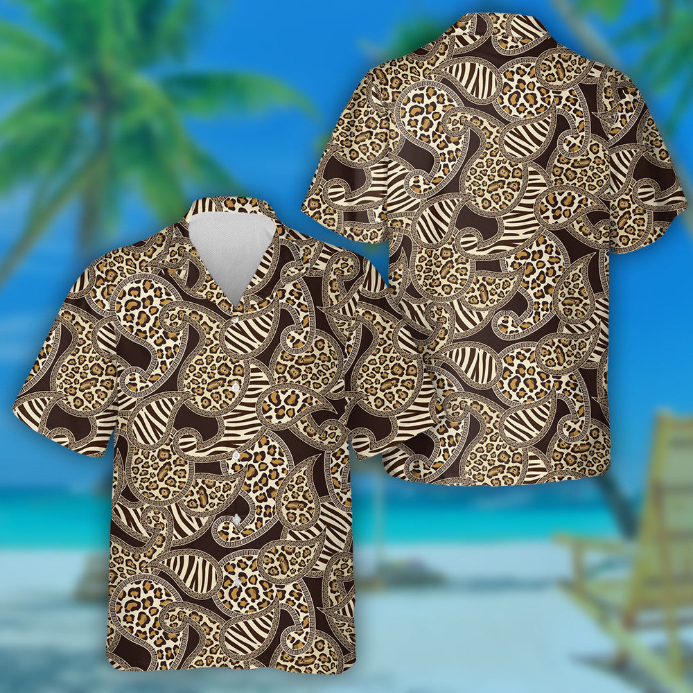 Paisley Style With Animal Leopard Skin Background Hawaiian Shirt, Hawaiian Shirt Gift, Christmas Gift