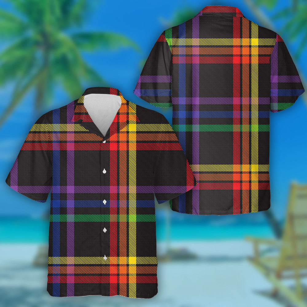 Rainbow Glen Plaid Textured On Black Background Hawaiian Shirt, Hawaiian Shirt Gift, Christmas Gift