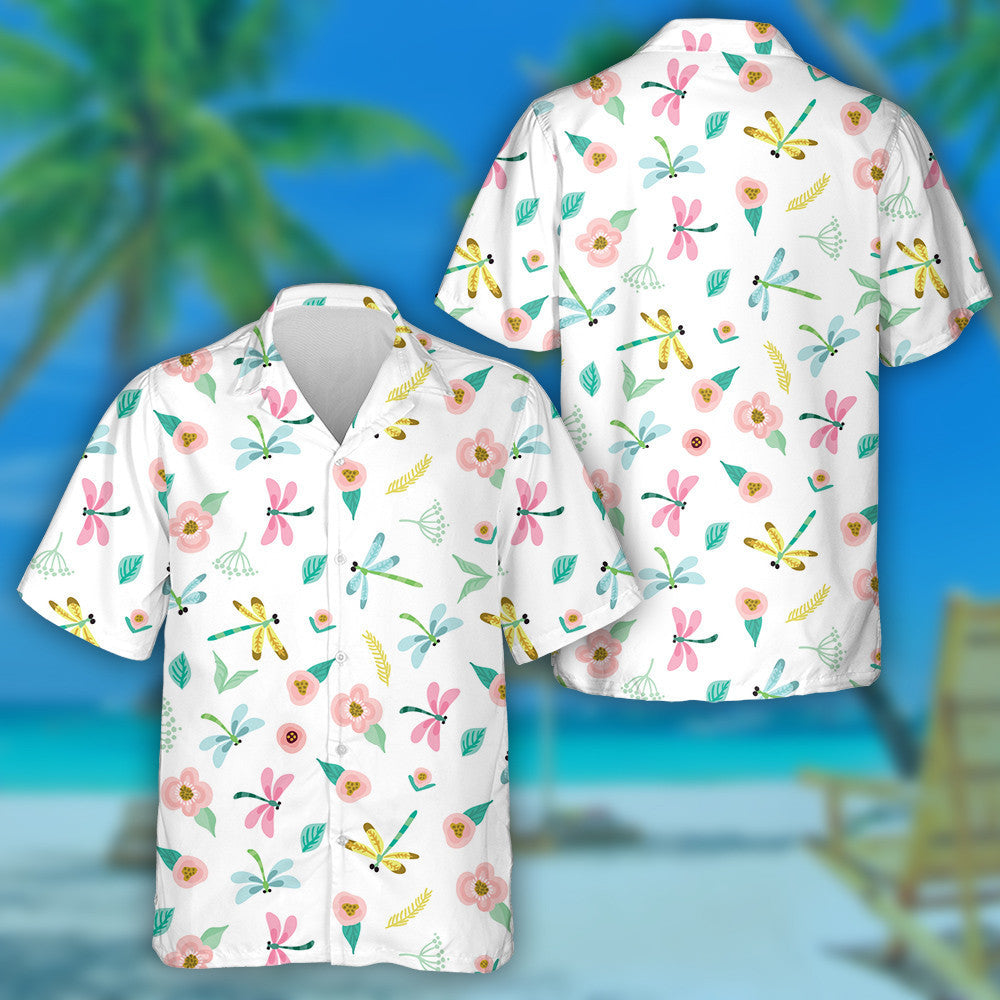 Flowers And Dragonflies In Sweet Color Palette Hawaiian Shirt, Hawaiian Shirt Gift, Christmas Gift