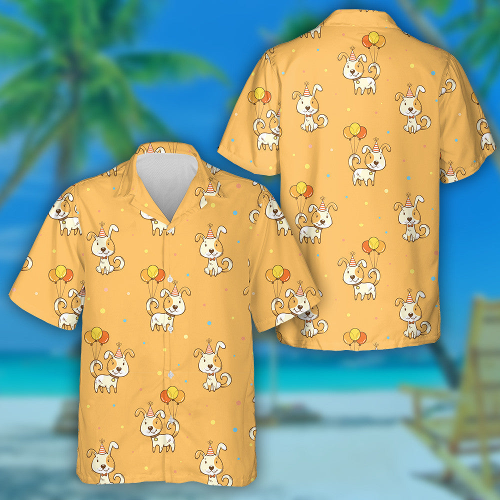 Cartoon Dogs In Party Hats Isolated Background Hawaiian Shirt, Hawaiian Shirt Gift, Christmas Gift