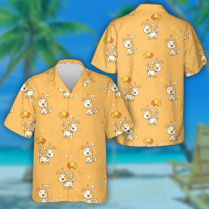 Cartoon Dogs In Party Hats Isolated Background Hawaiian Shirt, Hawaiian Shirt Gift, Christmas Gift