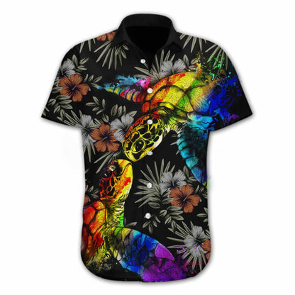 Colorful Turtle Lgbt Flower Design Hawaiian Shirt,Hawaiian Shirt Gift, Christmas Gift