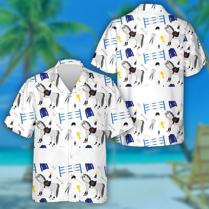 Cartoon Horse Riding Sport Equipment On White Hawaiian Shirt, Hawaiian Shirt Gift, Christmas Gift