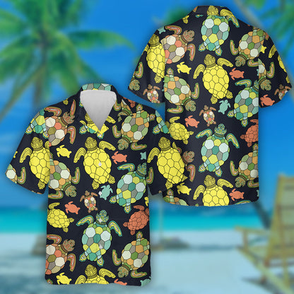 Turtar Mara Agus Iasc Trópaiceach ar Chúlra Dubh Léine Haváís, Bronntanas Léine Haváíais, Bronntanas Nollag