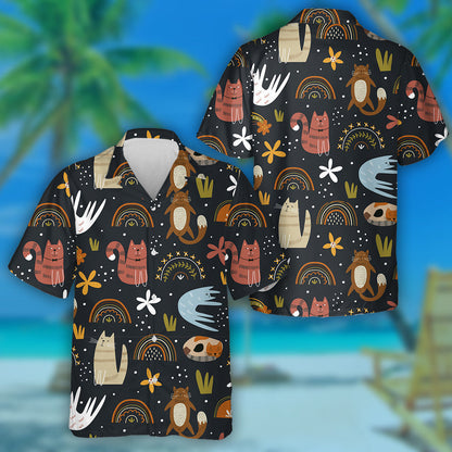 Cute Cats And Flowers Spring Background Hawaiian Shirt,Hawaiian Shirt Gift, Christmas Gift