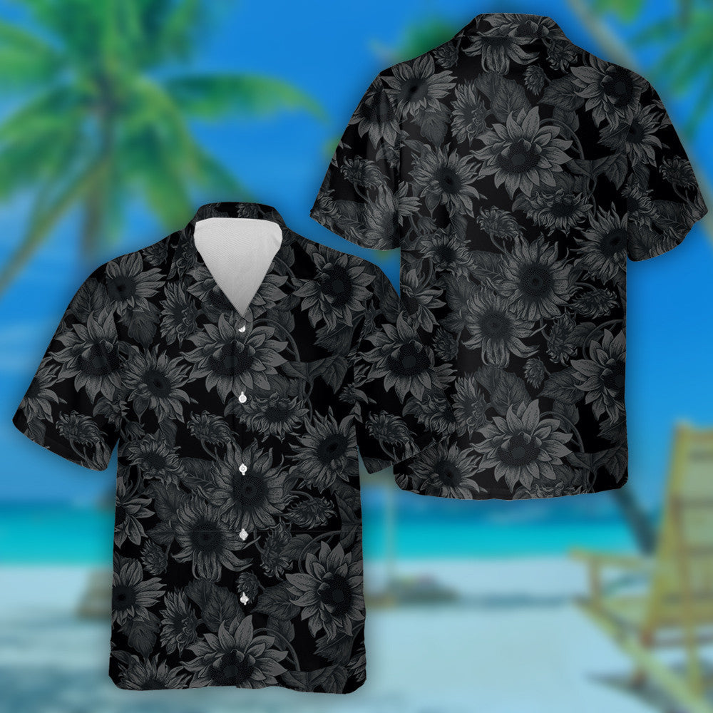 Black Background Sunflowers Illustration In Vintage Style Hawaiian Shirt, Hawaiian Shirt Gift, Christmas Gift