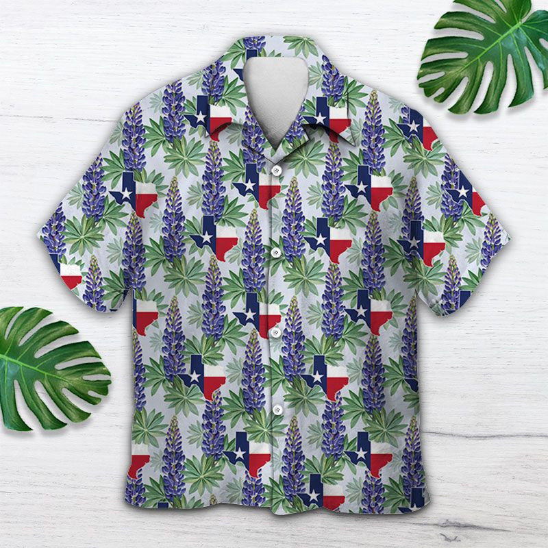Flag Of Texas Bluebonnet Flower Pattern Hawaiian Shirt,Hawaiian Shirt Gift, Christmas Gift