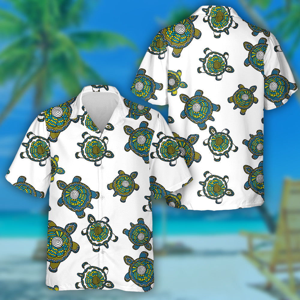 Hand Drawn Tribal With Multicolored Ornamental Turtles Hawaiian Shirt, Hawaiian Shirt Gift, Christmas Gift