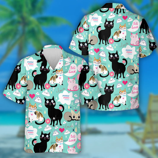 Lovers Cartúin Cait Ar Chúlra Glas Léine Haváí, Haváis Don Bronntanas