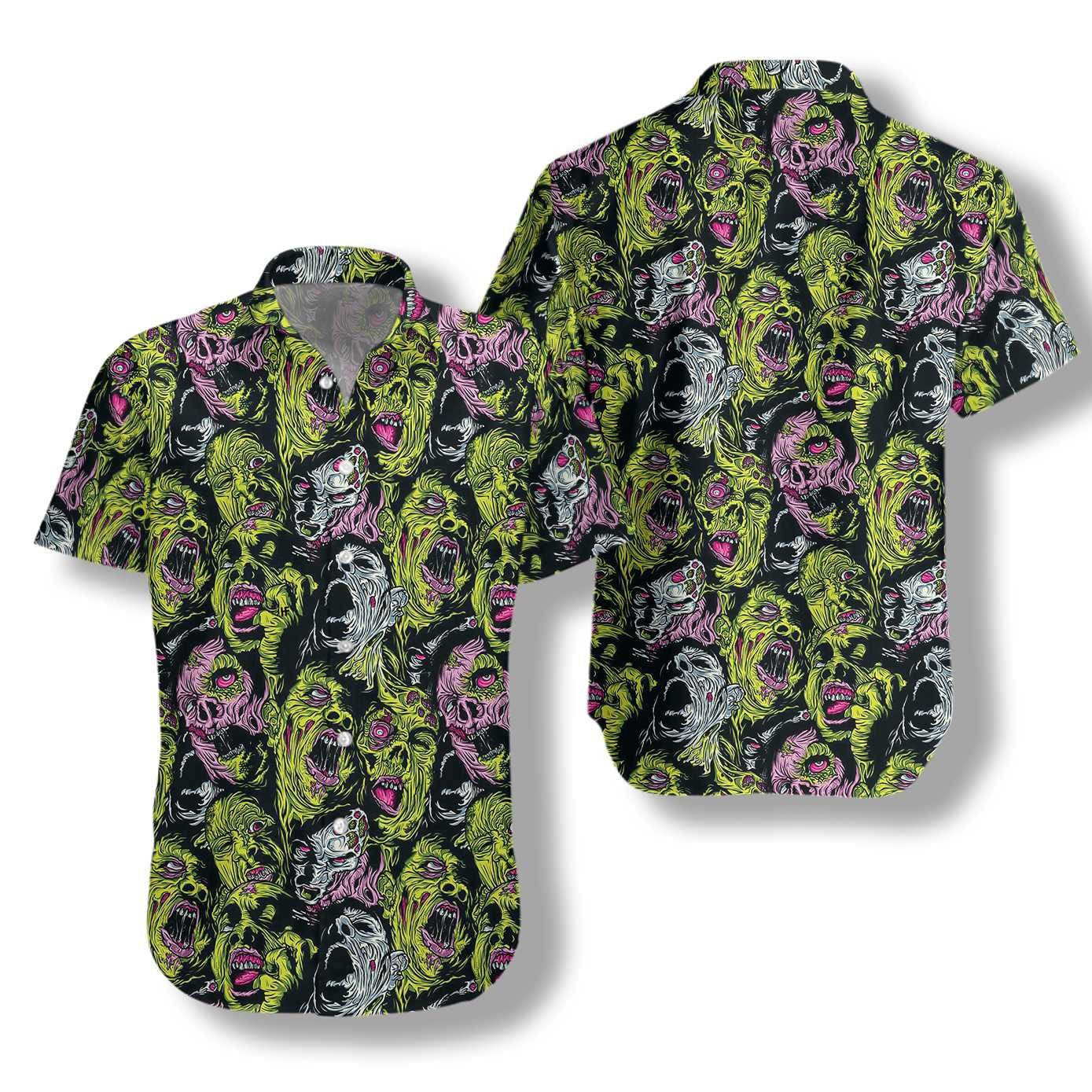 Horror Zombie Head Scream Dramatic Hawaiian Shirt, Hawaiian For Gift
