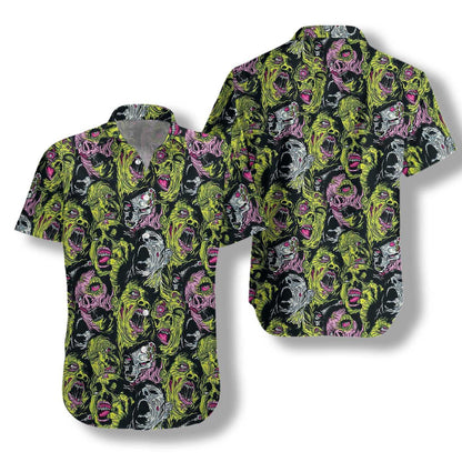 Horror Zombie Head Scream Dramatic Hawaiian Shirt, Hawaiian For Gift