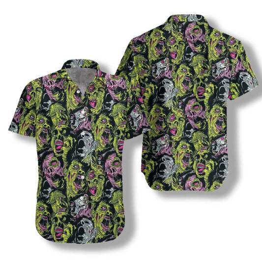 Horror Zombie Head Scream Dramatic Hawaiian Shirt, Hawaiian For Gift