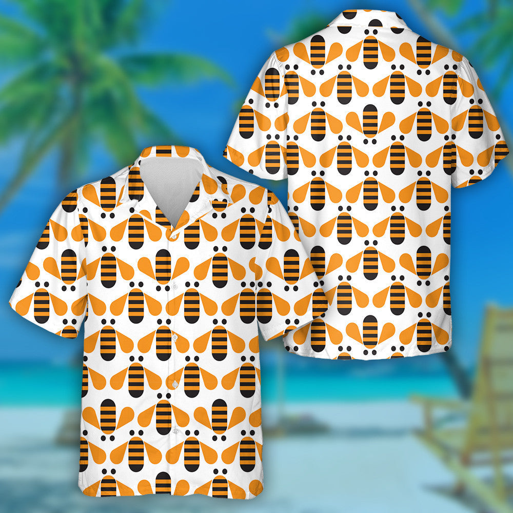 Natural Summer Orange Bees On White Hawaiian Shirt,Hawaiian Shirt Gift, Christmas Gift