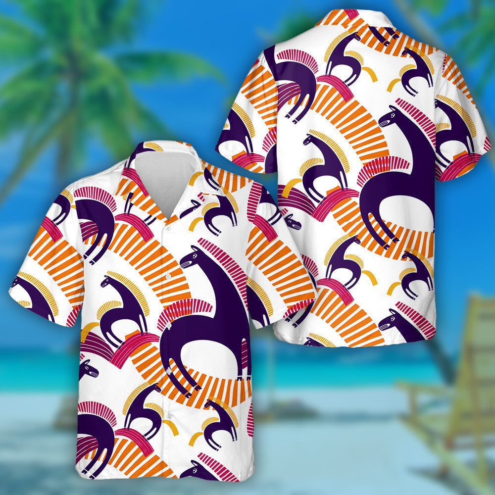 Pink And Golden Horses And Abstract Geometric Hawaiian Shirt, Hawaiian Shirt Gift, Christmas Gift