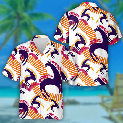 Pink And Golden Horses And Abstract Geometric Hawaiian Shirt, Hawaiian Shirt Gift, Christmas Gift