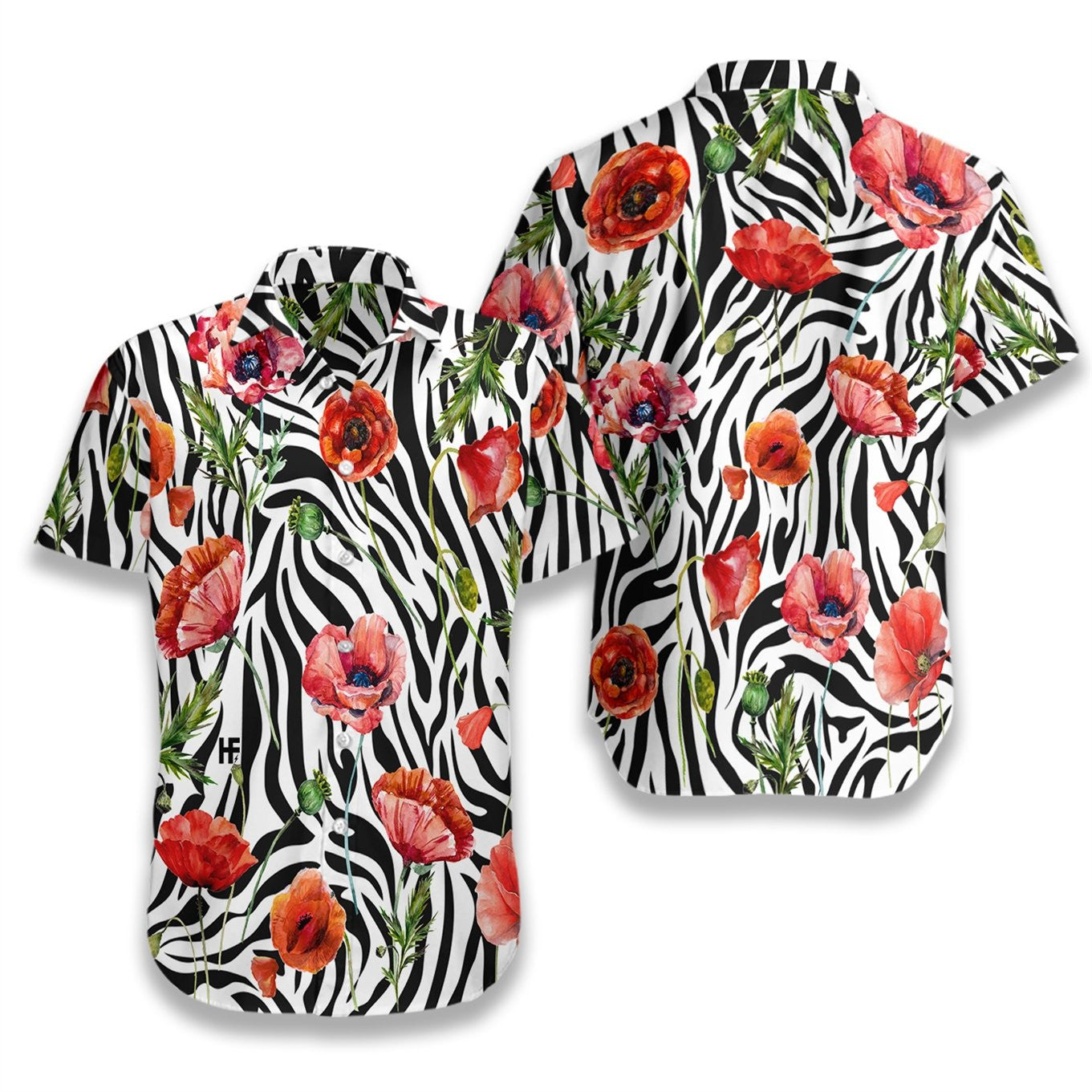 Poppy Zebra Watercolor Painting Art Pattern Hawaiian Shirt,Hawaiian Shirt Gift, Christmas Gift