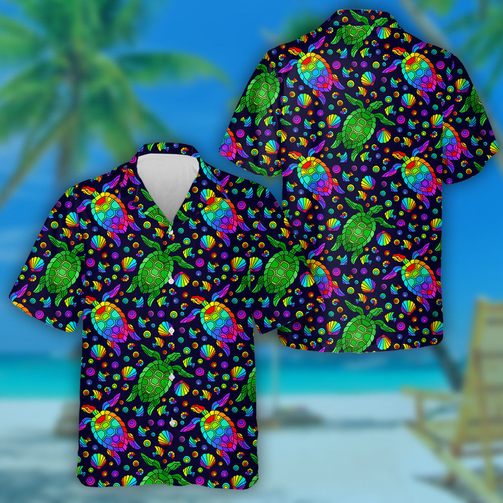 Bright Geometric Turtles And Seashells Colored Animals Hawaiian Shirt, Hawaiian Shirt Gift, Christmas Gift