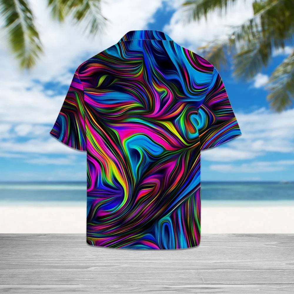 Watercolor Hippie Bus On Tie Dye Pattern Hawaiian Shirt, Hwaiian For Gift