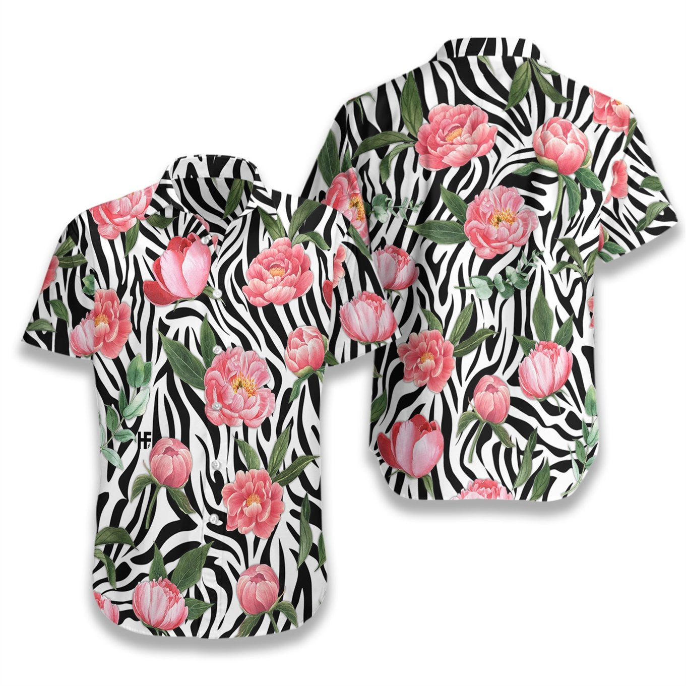 Peony Zebra Watercolor Painting Art Pattern Hawaiian Shirt,Hawaiian Shirt Gift, Christmas Gift