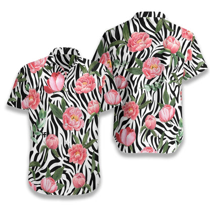 Peony Zebra Watercolor Painting Art Pattern Hawaiian Shirt,Hawaiian Shirt Gift, Christmas Gift
