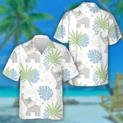 Baby Elephants In The Jungle With Tropical Leaves Hawaiian Shirt, Hawaiian Shirt Gift, Christmas Gift