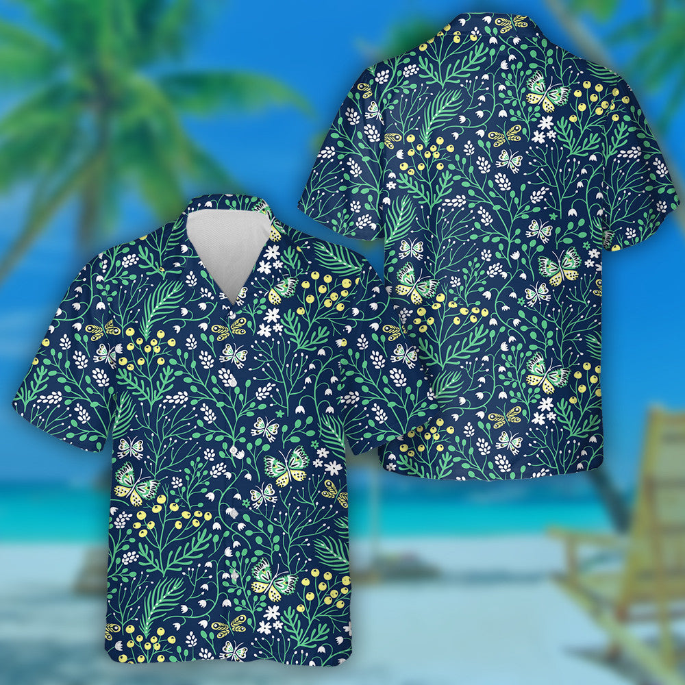 Beautiful Summer Herbs Floral And Butterflies Hawaiian Shirt, Hawaiian For Gift
