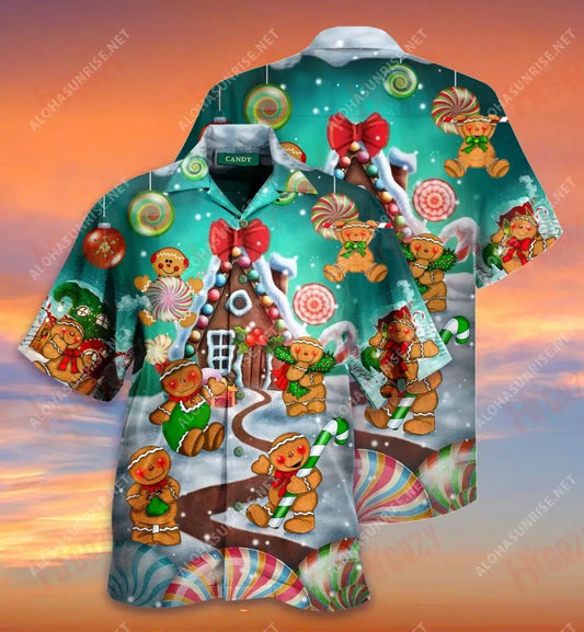 Candy Nollag Léine Gearr Muinchille Gearr Unisex Laethanta Saoire Léinte T Haváíacha Léinte haváíais Oirbheartaíochta D'Fhir, Bronntanas Léine Haváíais, Bronntanas Nollag