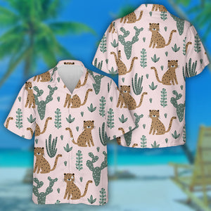 Wild African Leopard And Cactus Summer Tropical Hawaiian Shirt, Hawaiian Shirt Gift, Christmas Gift