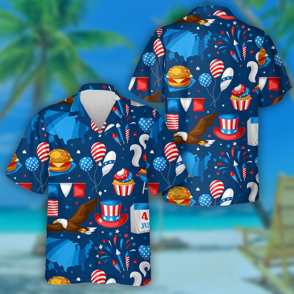 Foods And Symbols Of American Patriotic Illustration Hawaiian Shirt, Hawaiian Shirt Gift, Christmas Gift