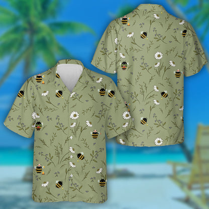 Lovely Little Honey Bees With Wild Flowers Hawaiian Shirt, Hawaiian Shirt Gift, Christmas Gift