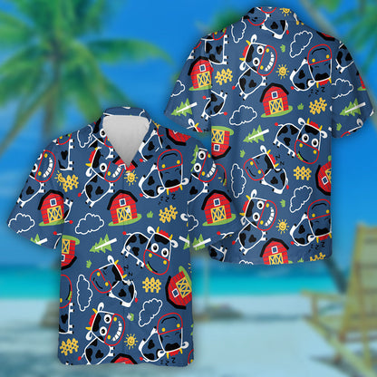 Farm Field Theme Set Cow And Barn Hawaiian Shirt, Hawaiian Shirt Gift, Christmas Gift