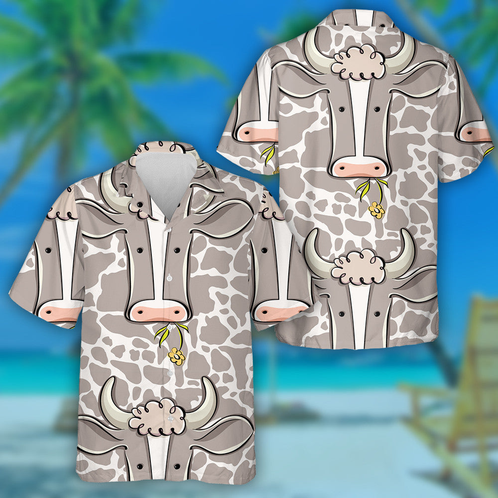 Cow Head With Cow Skin Doodle Style Hawaiian Shirt, Hawaiian Shirt Gift, Christmas Gift