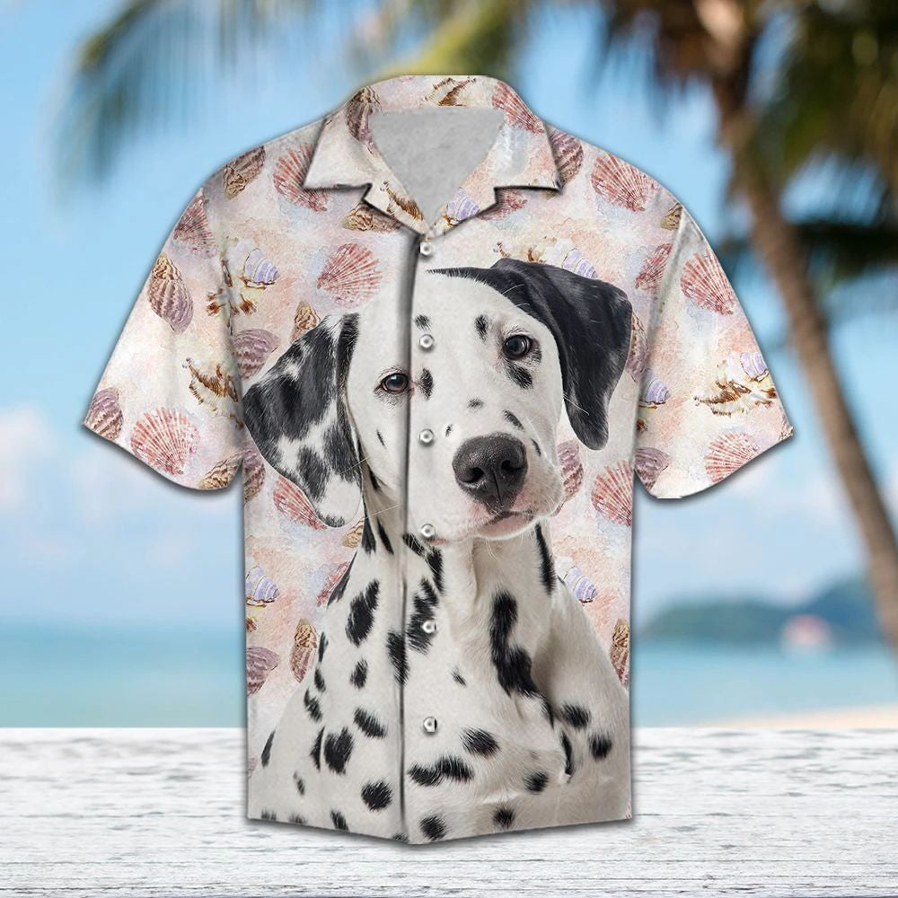 Pretty Seashells And Cute Dalmatian Portrait Pattern Hawaiian Shirt, Hawaiian Shirt Gift, Christmas Gift