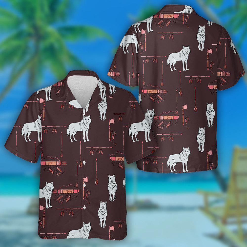 Hipster With Wolf American Indian Sketches Hawaiian Shirt, Hawaiian For Gift