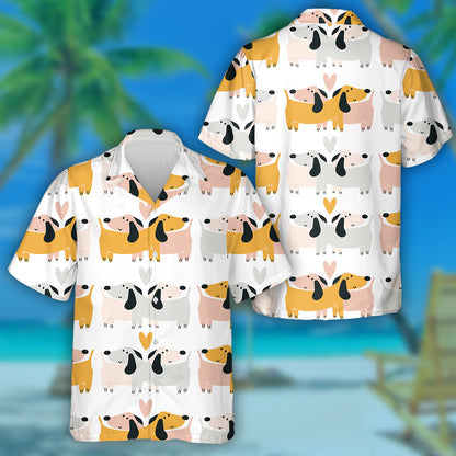 Cute Couple Of Loving Dogs Isolated Background Hawaiian Shirt, Hawaiian Shirt Gift, Christmas Gift