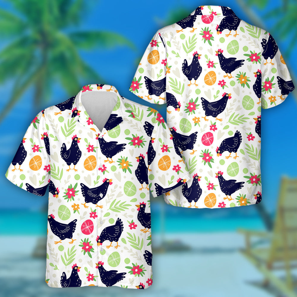 Black Chickens And Easter Eggs With Floral Hawaiian Shirt, Hawaiian Shirt Gift, Christmas Gift
