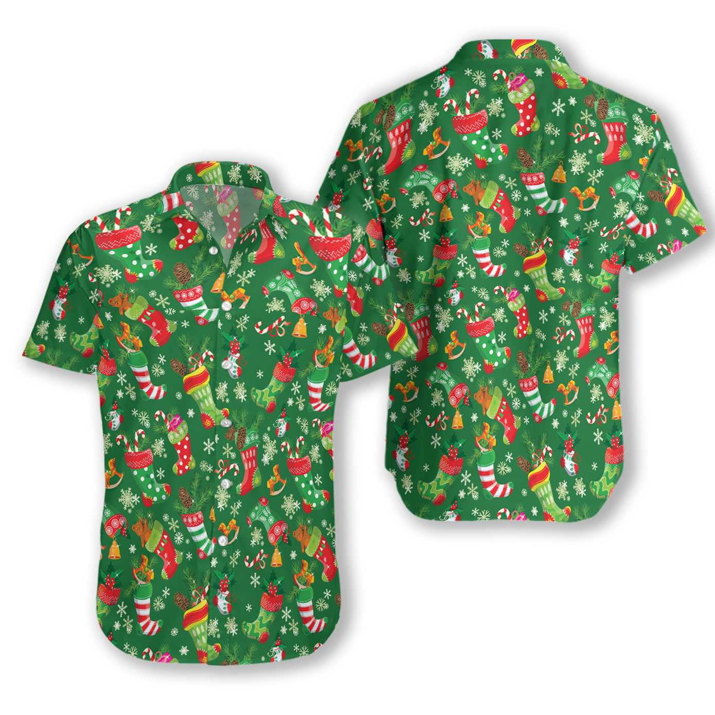 Merry Christmas With Green Background Pattern Hawaiian Shirt,Hawaiian Shirt Gift, Christmas Gift