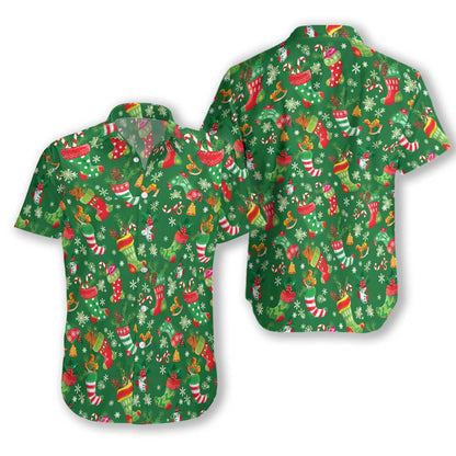 Merry Christmas With Green Background Pattern Hawaiian Shirt,Hawaiian Shirt Gift, Christmas Gift
