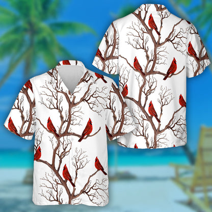 Red Cardinal Bird Sitting On The Branch Hawaiian Shirt, Hawaiian Shirt Gift, Christmas Gift