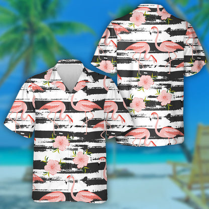 Pink Flamingo With Tropical Flowers Hawaiian Shirt,Hawaiian Shirt Gift, Christmas Gift
