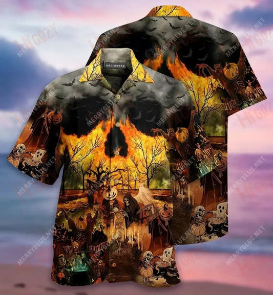 Cóisir Oíche Shamhna Unisex Léine Gearr Haváís Laethanta Saoire Muinchille Gearr Léinte Seanré Haváíais Patrún Léine Haváís, Bronntanas Léine Haváís, Bronntanas Nollag